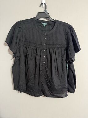 Terra & Sky Women’s Black Smock Yoke Button-Front Blouse 3x